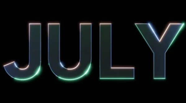 7月青と緑の金属とネオン効果で 光と輝く効果で署名します 3Dイラストレンダリング — ストック写真