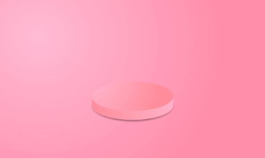 Pembe ürün arka plan standı ya da podyum kaidesi, pastel arka planlı boş ekran. Geometrik formların olduğu en küçük sahne. Yumuşak pembe arkaplanlı silindir podyumlar. 3d vektör illüstrasyonu .