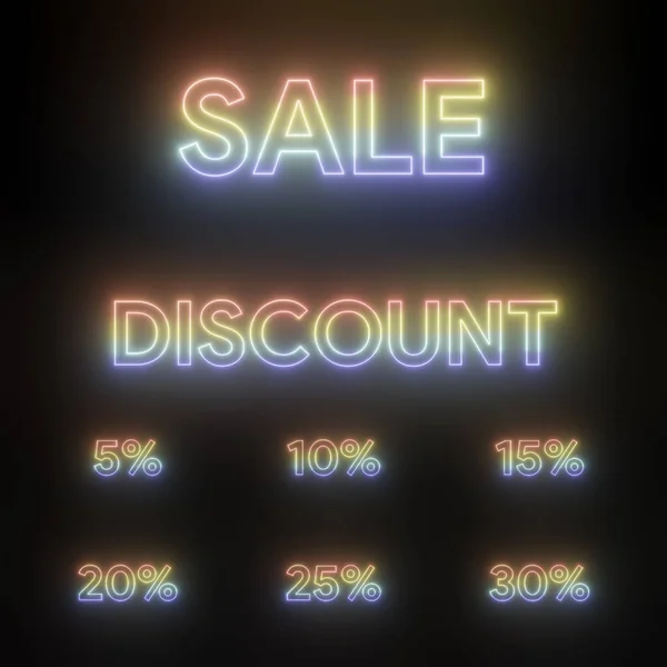 Sale Korting Neon Tekst Effect Geel Roze Blauwe Kleur Tekst — Stockfoto
