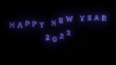 Mutlu yıllar 2022 metin neon renkli efekt siyah izole edilmiş arka planı olan 3D numaralar. Tebrik kartı, afiş, poster için. 3 boyutlu resimleme. Modern, modaya uygun. 4k çözünürlük videosu