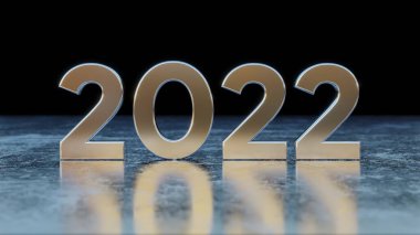 Mutlu yıllar 2022 Metal efekt siyah izole edilmiş arka plan ile 3D numaralar. Tebrik kartı, afiş, poster için. 3 boyutlu resimleme. modern, moda ve basit