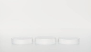 Beyaz izole edilmiş arka planda minimal beyaz silindir platform podyumu. 3 boyutlu resimleme. sahne sahne modeli ürün, satış, bayrak, indirim, sunum, kozmetik, teklif.