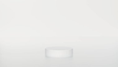 Beyaz izole edilmiş arka planda minimal beyaz silindir platform podyumu. 3 boyutlu resimleme. sahne sahne modeli ürün, satış, bayrak, indirim, sunum, kozmetik, teklif.