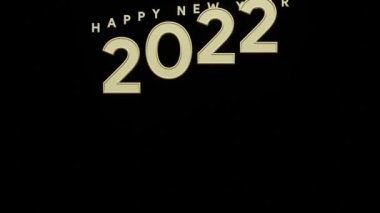 metin mutlu yıllar 2022 altın arkaplan animasyonu siyah izole arkaplan ile renkli. 3 boyutlu resimleme. 4k çözünürlüğü