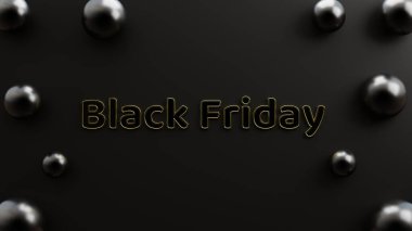 text black Friday modern altın siyah arkaplan ve gerçekçi balonlar minimalist tarz 3d illüstrasyon poster, broşür, olay, afiş ve benzeri için yorumlama