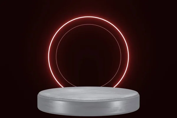 Rood Neon Licht Product Achtergrond Podium Podium Voetstuk Zwarte Geïsoleerde — Stockfoto
