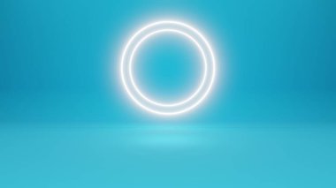 Neon Işıkları Mavi Arkaplanda Beyaz Çember 3B Görüntü Görüntüleme