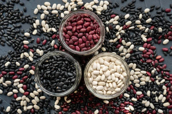 Glass Jar Black Bean Red Kidney Bean White Bean Navy — 스톡 사진