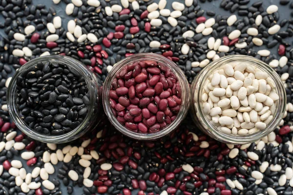 Glass Jar Black Bean Red Kidney Bean White Bean Navy — 스톡 사진