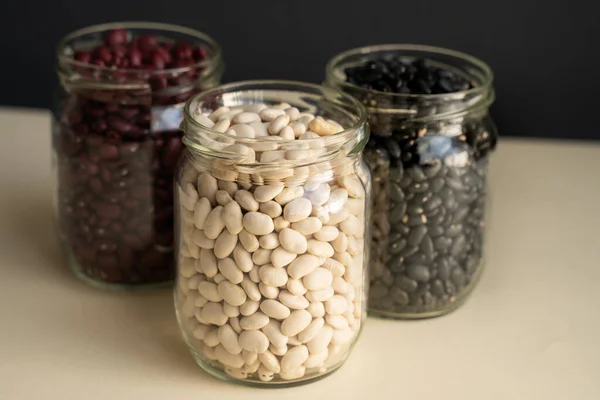 Glass Jar Black Bean Red Kidney Bean White Bean Navy — 스톡 사진