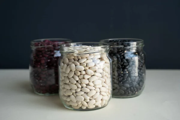 Glass Jar Black Bean Red Kidney Bean White Bean Navy — 스톡 사진