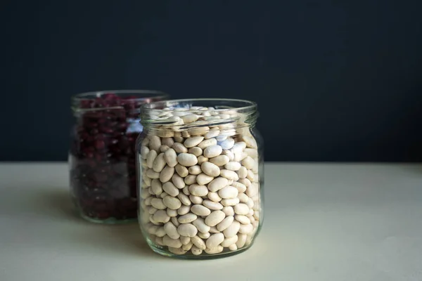 Glass Jar Red Kidney Bean White Bean Navy Bean Cannellini — 스톡 사진