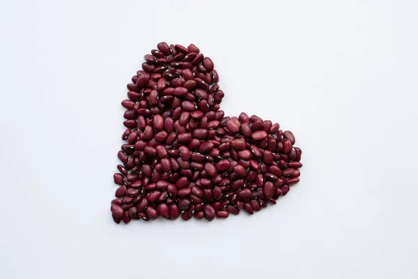 Red Kidney Beans Heart Shape Isolated White Background Top View — 스톡 사진