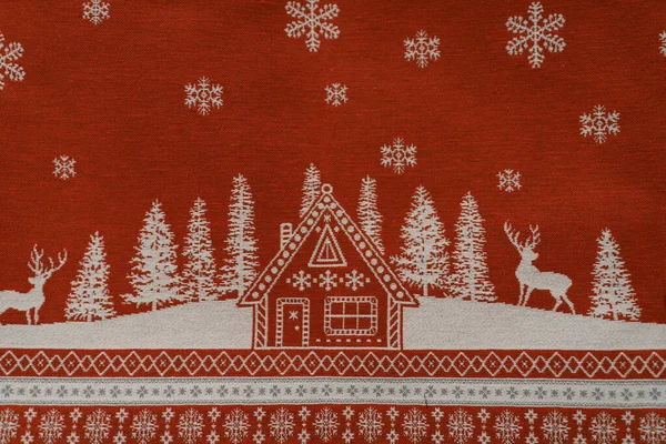 Christmas New Year Themed Red Background Winter Snow Deer Motifs — Stock Photo, Image