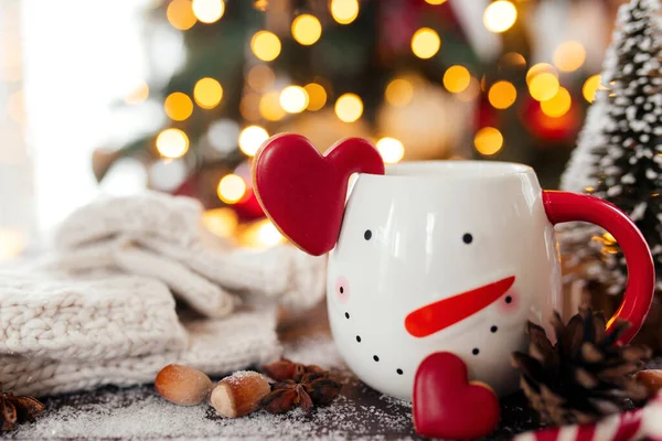 Christmas Still Life Cup Coffe Cookie Decorations — Stock Photo, Image