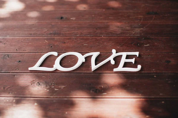 White Word Love Brown Wood High Quality Photo — Stock Photo, Image