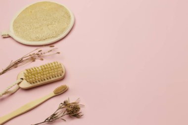 Doğal banyo aksesuarları, doğal banyo aksesuarları, çevre dostu ürünler. Yüksek kalite fotoğraf