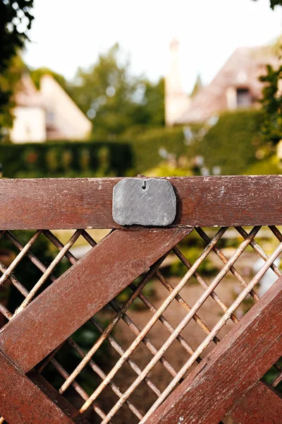 Fence of private house with empty badge or tag. Privacy concept. Private property. High quality photo