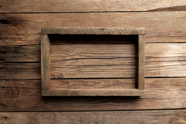 Rámeček Dřevěné Krabice Nebo Kontejner Jídlo Dodávka Ovoce Dřevěném Pozadí — Stock fotografie