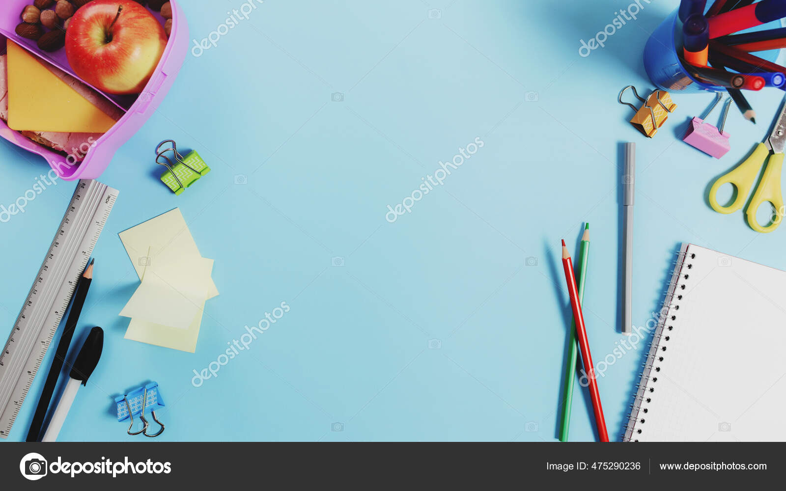 School Lunch Box with School Supplies Stock Photo - Image of clip