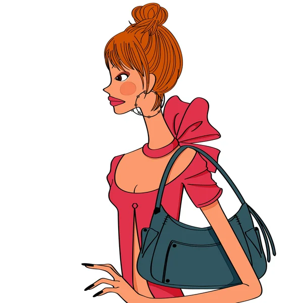 ショルダー バッグを運ぶ美しい女性 — ストックベクタ