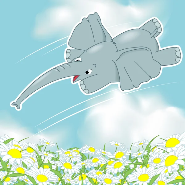 Létající slon, divoká chryzantéma pole na létající slon — Stockový vektor