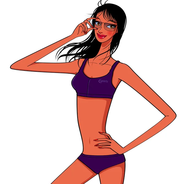 Verano deporte estilo bikini traje de baño chica — Vector de stock