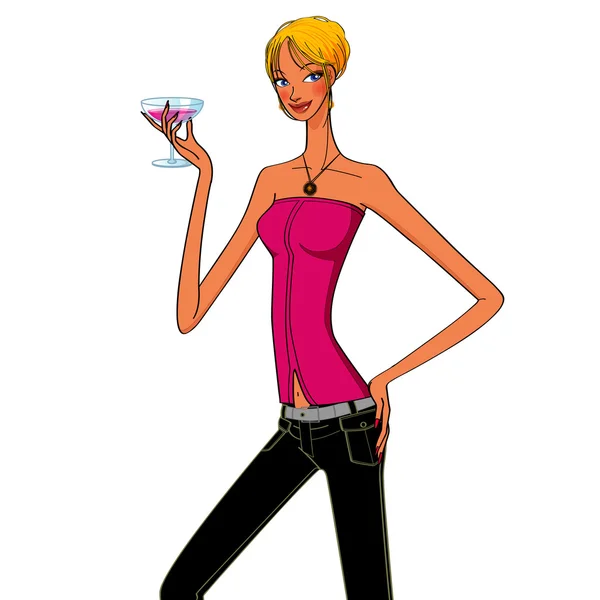 Hermosa mujer sexy bebiendo una copa de vino — Vector de stock