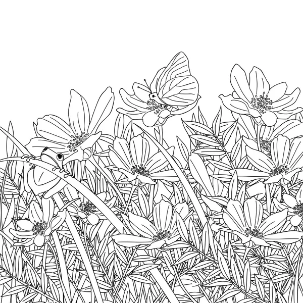 Fleur jardin croquis ligne — Image vectorielle