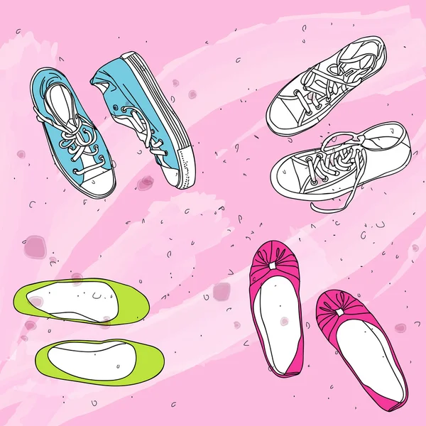 Deine Schuhe, meine Turnschuhe und flache Schuhe — Stockvektor