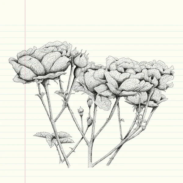 Puntinismo disegno di un fiore di rosa — Vettoriale Stock
