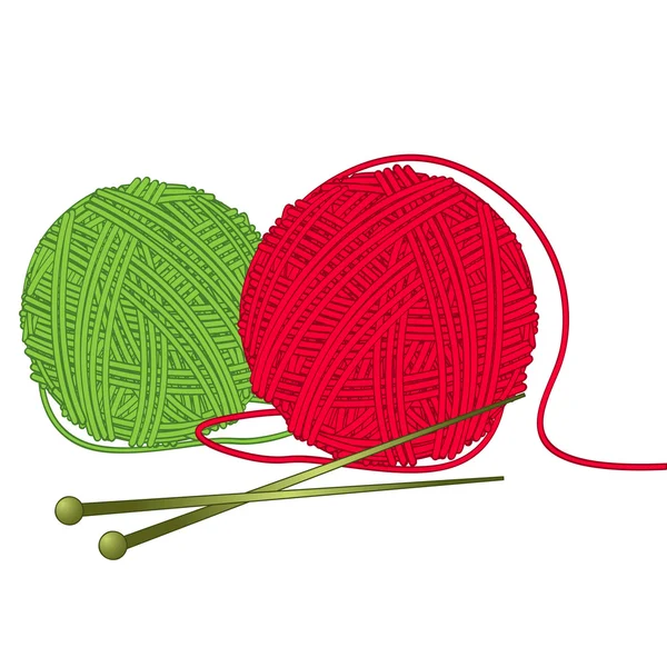 Вязальная шерсть, красная и зеленая пряжа — стоковый вектор