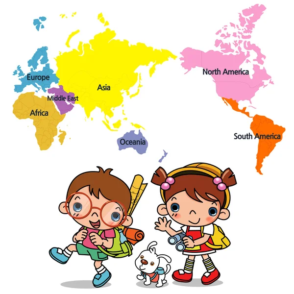 Mapa del mundo y niños — Vector de stock