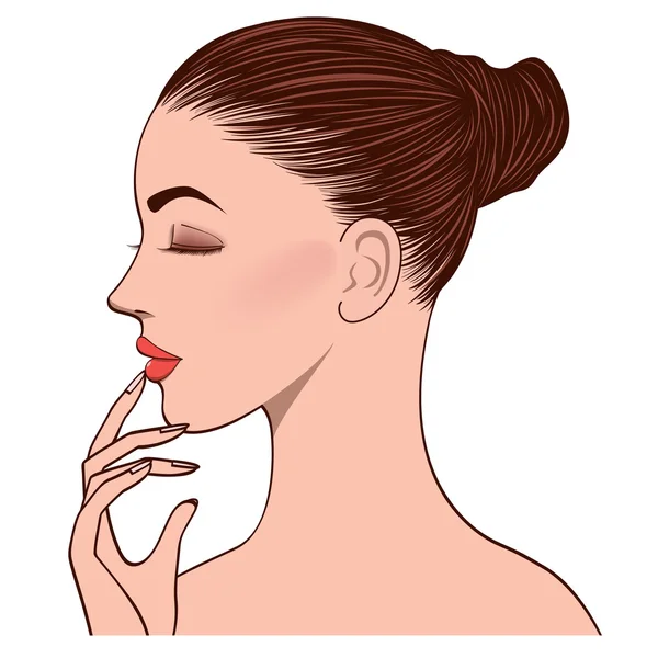 Cara lateral de la hermosa mujer joven — Vector de stock