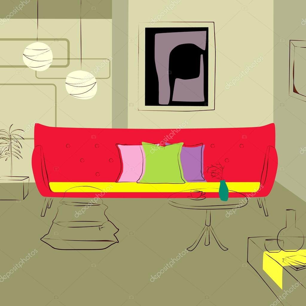Red sofa in living room Stock Vector Image by ©seesawname #65503127