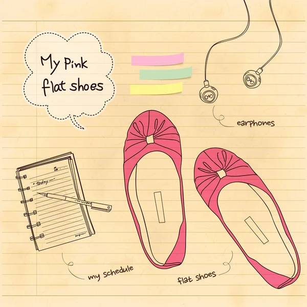 Mis zapatos planos rosados — Vector de stock