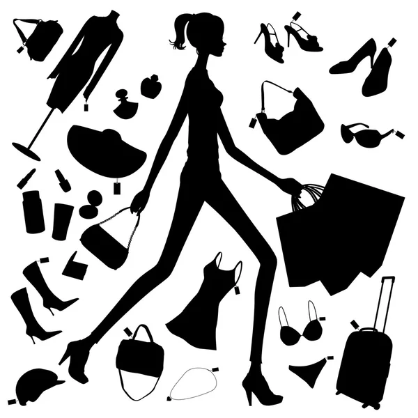 Shopping fille silhouette — Image vectorielle