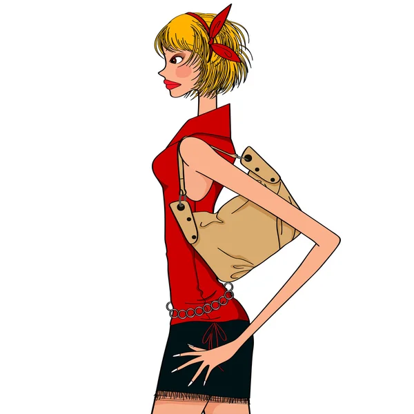 Chica con bolsa casual sobre hombro-01 — Archivo Imágenes Vectoriales