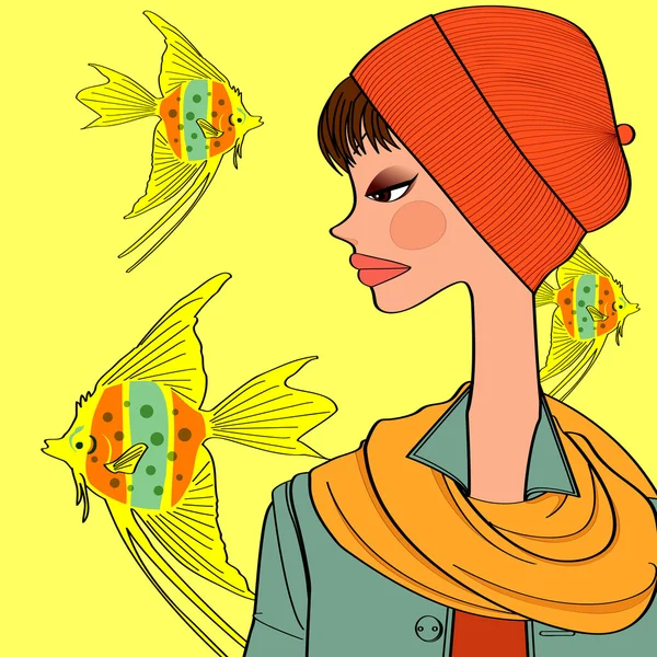 Goldfische und Mädchen — Stockvektor
