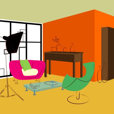 pembe kanepe ve oturma odasında yeşil sandalye