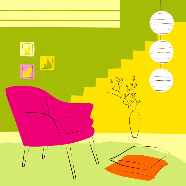 ピンクの椅子とランプ — ストックベクタ