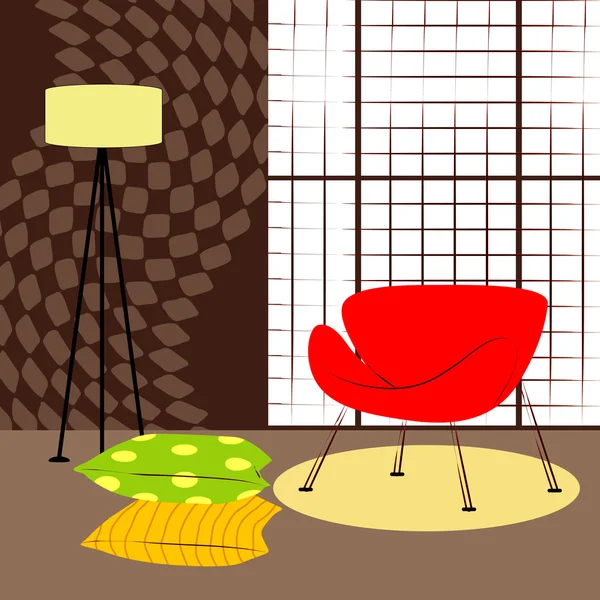 Δωμάτιο με μικρή κόκκινη καρέκλα — Διανυσματικό Αρχείο