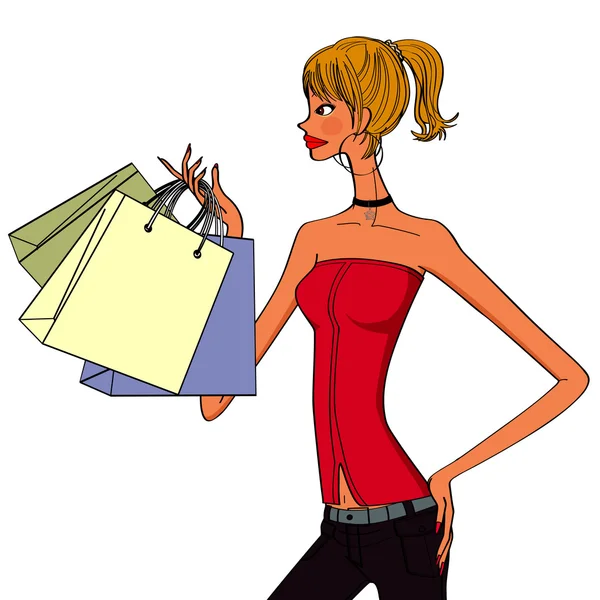 Mujeres elegantes sosteniendo bolsas de compras — Vector de stock