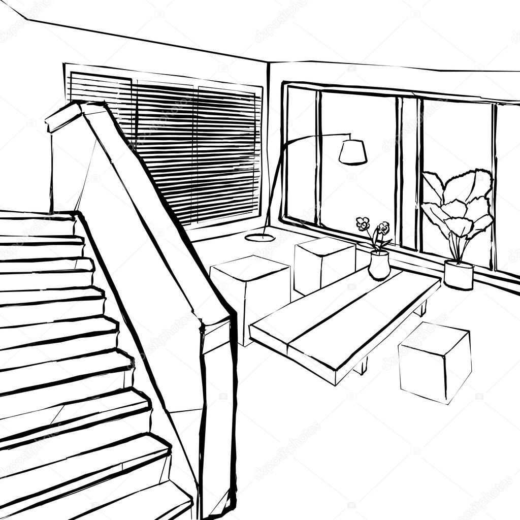 Escaleras en dibujo | Salón dibujo, bosquejo de las escaleras en la
