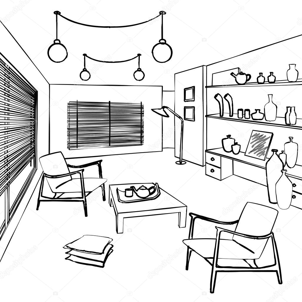 Rooms For Guests Simple Interior Sketch Stock Vector