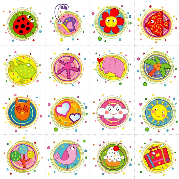 Cute icons, colorful cute icon sticker — Stock Vector
