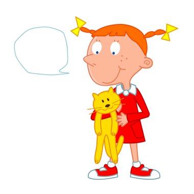 sevimli kız onu kedi holding