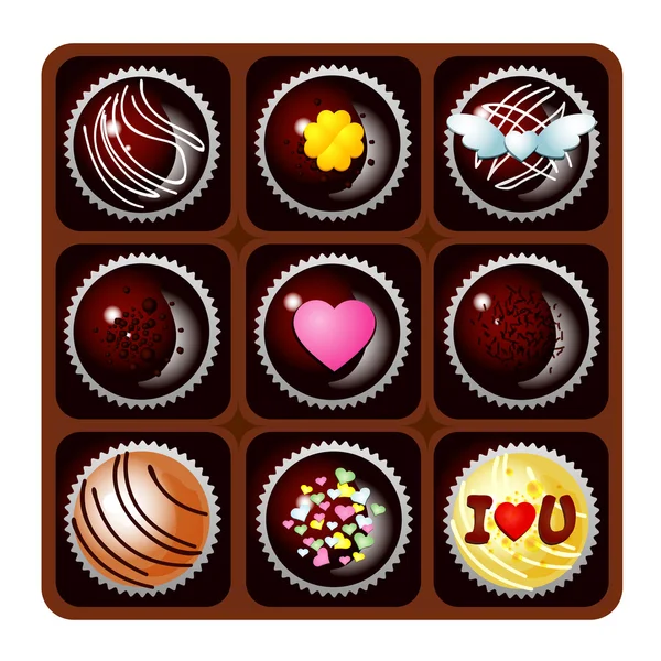 Schokoladenbox, rote Schachtel mit leckeren Schokolade-Cupcakes — Stockvektor