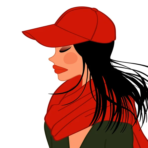 Fotomodelka, red hat a tlumiče pro ženy — Stockový vektor