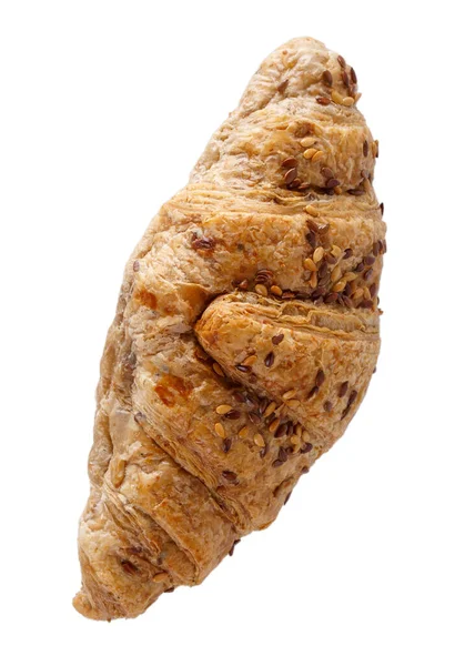 Nybakad Croissant Isolerad Vitt Ovanifrån — Stockfoto